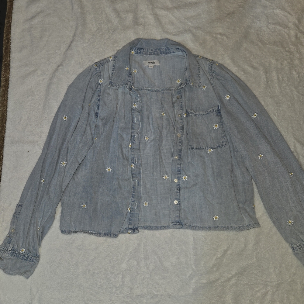 Lucky Brand Denim Jacket with White Floral Embroidery